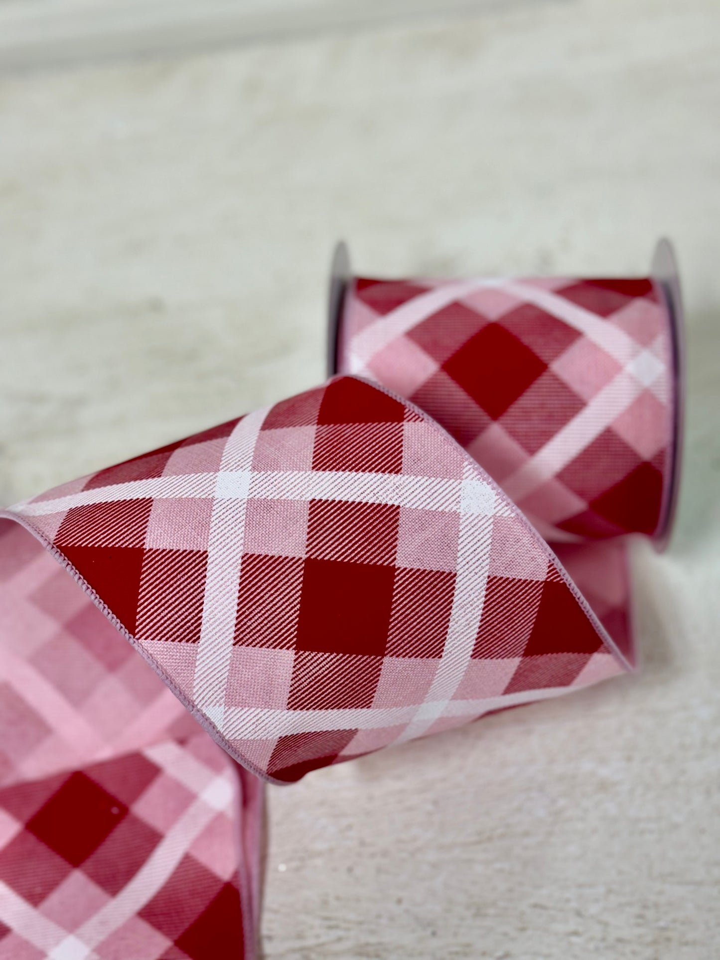 4 Inch By 10 Yard Red Pink And White Plaid Ribbon