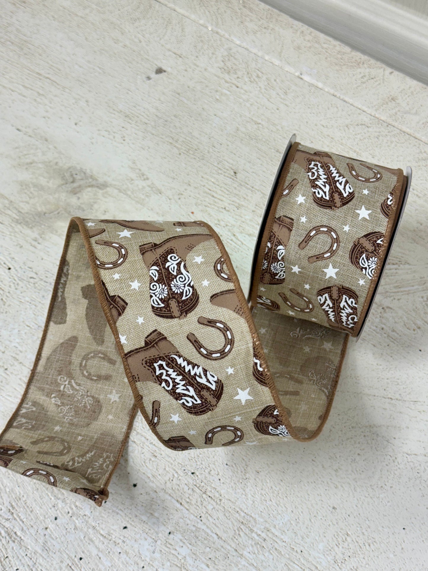 2.5 Inch By 10 Yard Brown Cowboy Boots Ribbon
