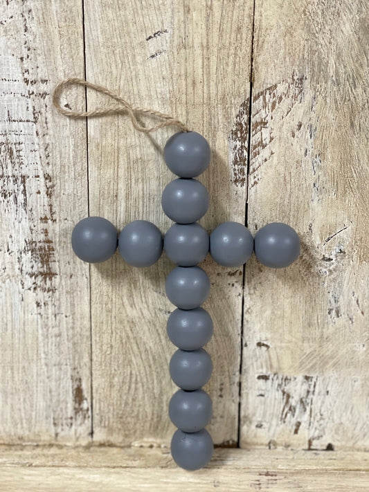 8 Inch Gray Wood Bead Cross Ornament
