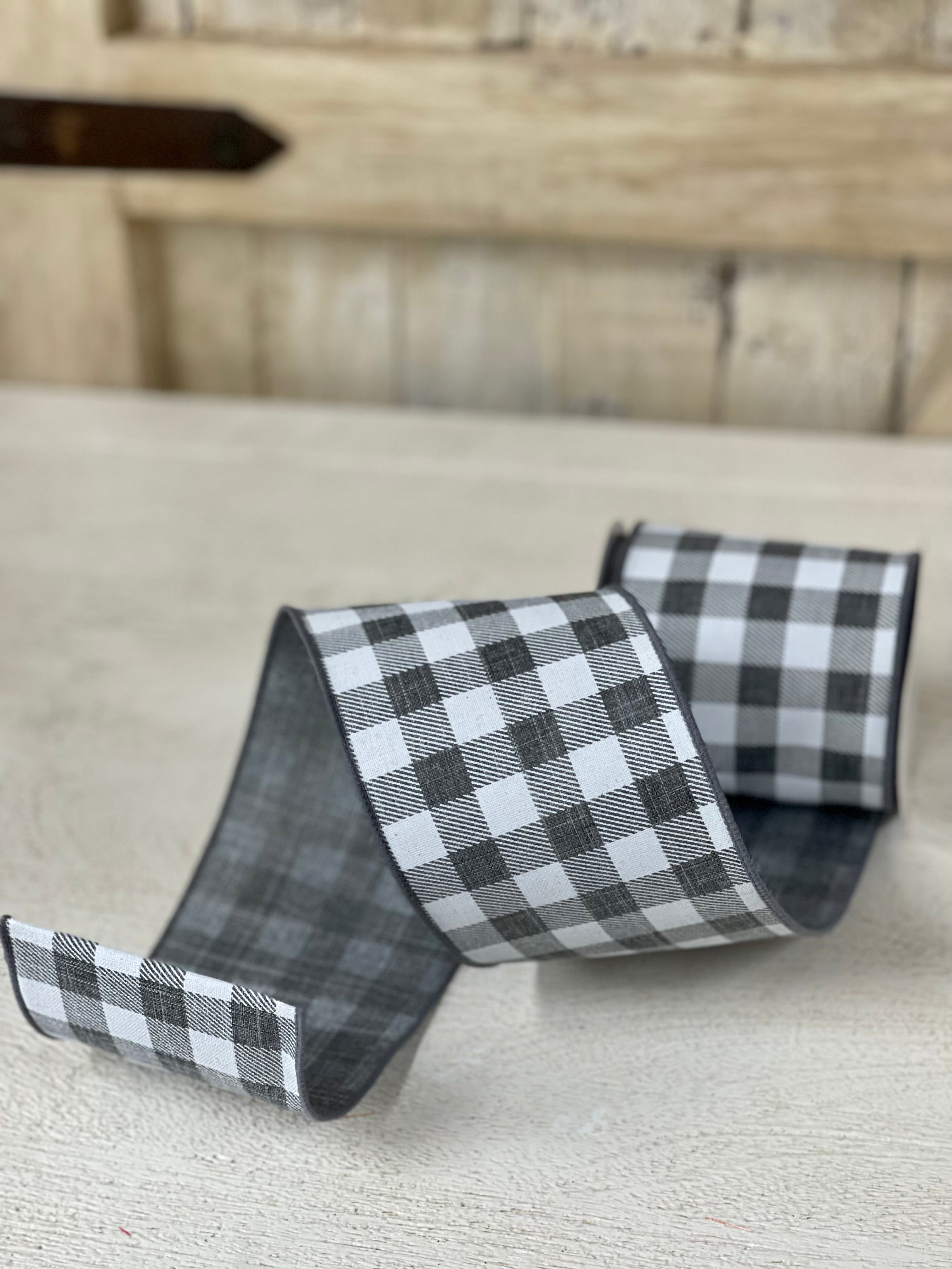 4 Inch By 10 Yard Gray And White Check Ribbon – TMIGifts