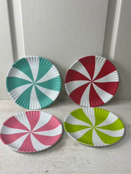 One Hundred 80 Degrees 8.25 Inch Peppermint 'Paper' Plate Set Of Four