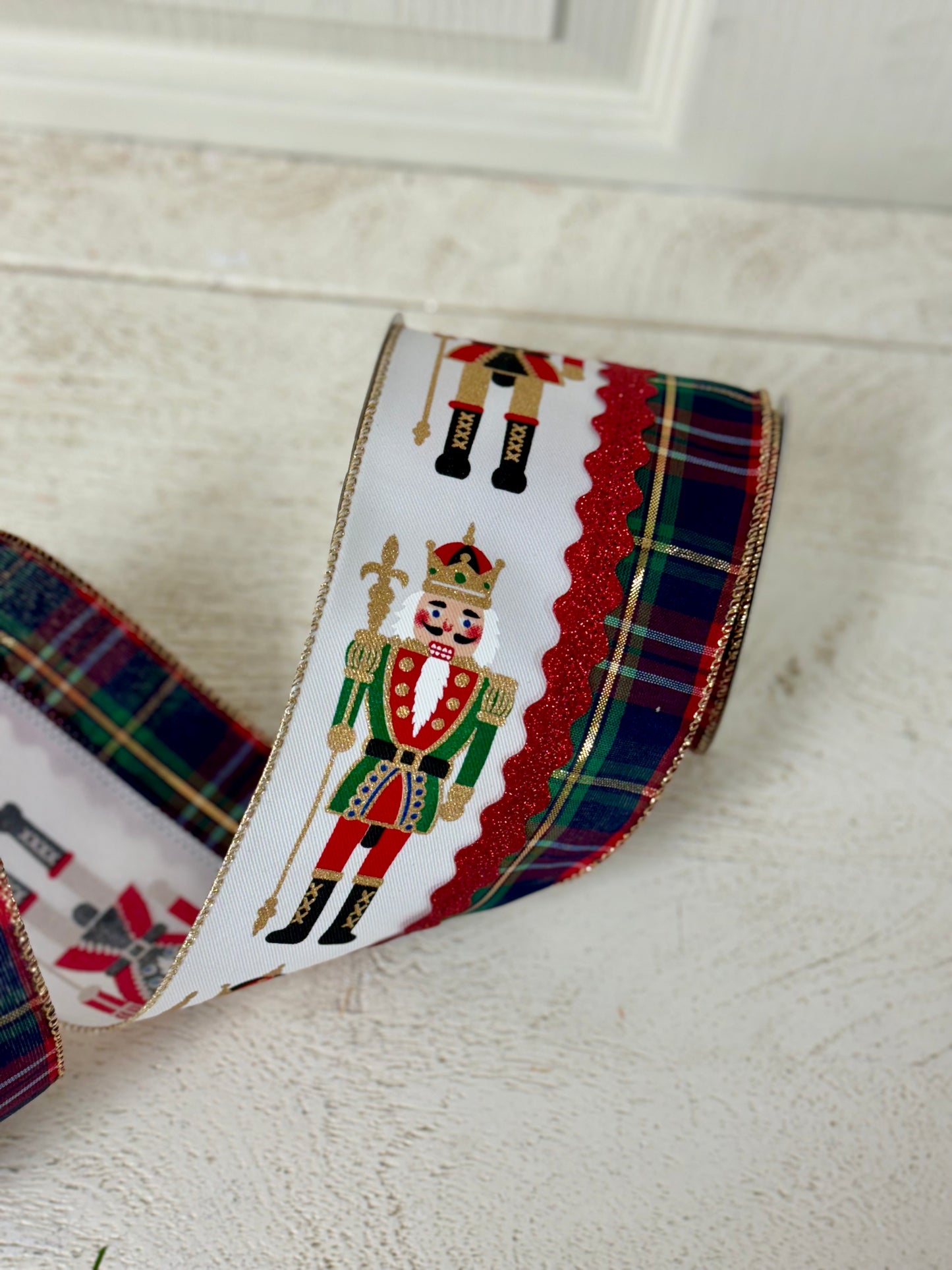 4 Inch By 10 Yard Traditional Nutcracker With Plaid Ribbon