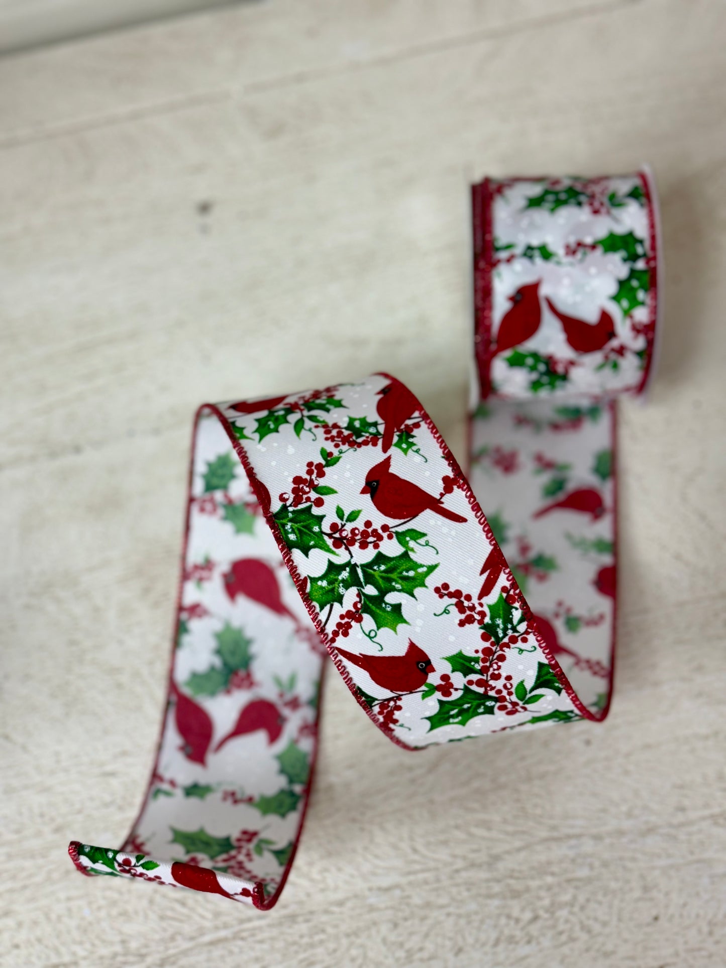 2.5 Inch By 10 Yard Cardinal Holly Berries Ribbon