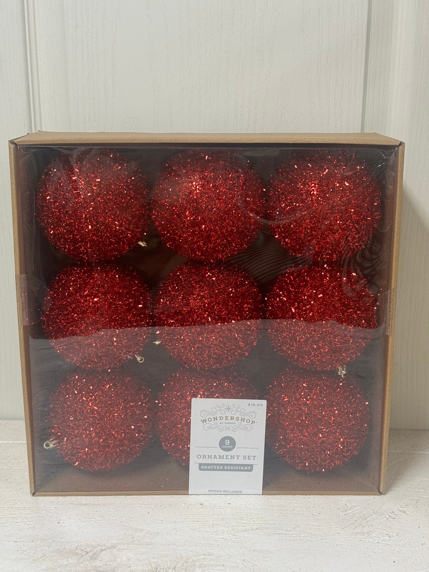 Wondershop 9 Count Red Tinsel Ornament Set