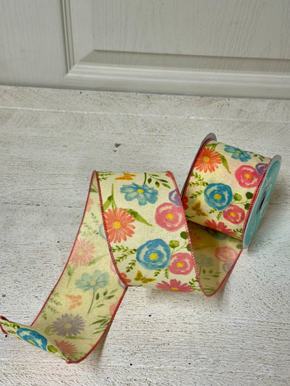 2.5 Inch By 10 Yard Pastel Wildflowers Ribbon