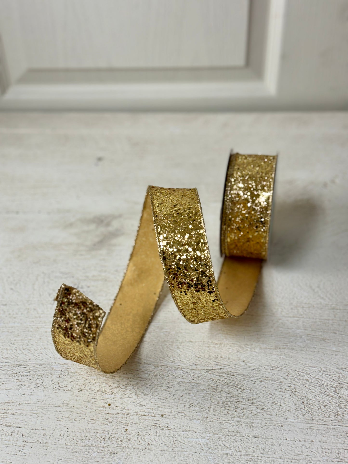 1.5 Inch By 10 Yard Large Gold Glitter Ribbon