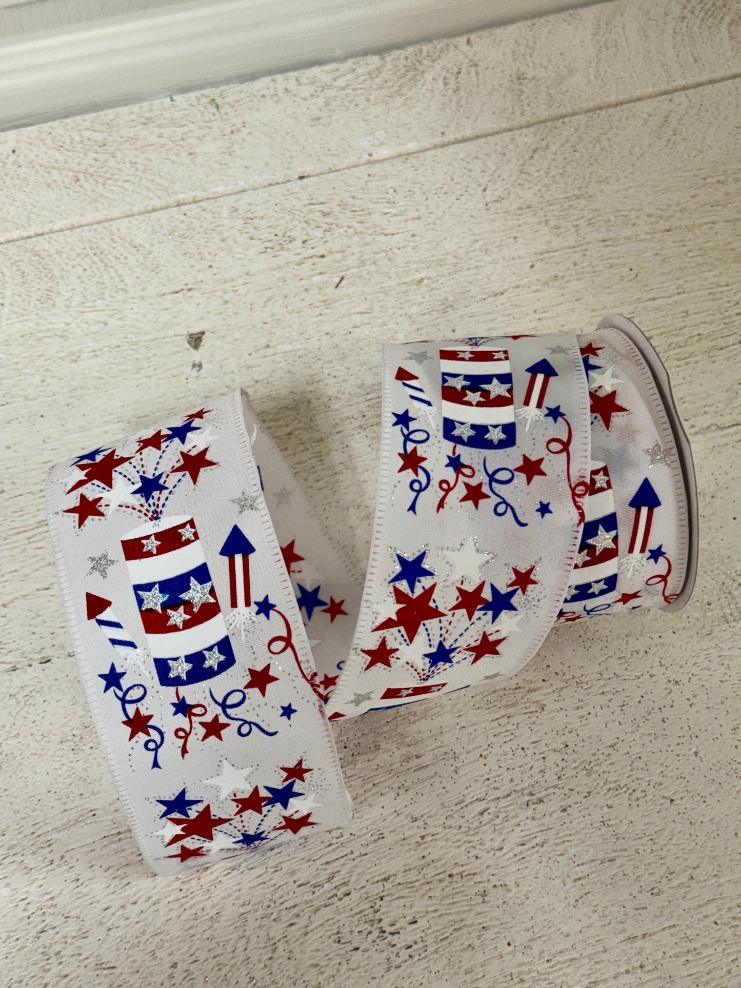 2.5 Inch By 10 Yard Firecrackers And Stars Ribbon