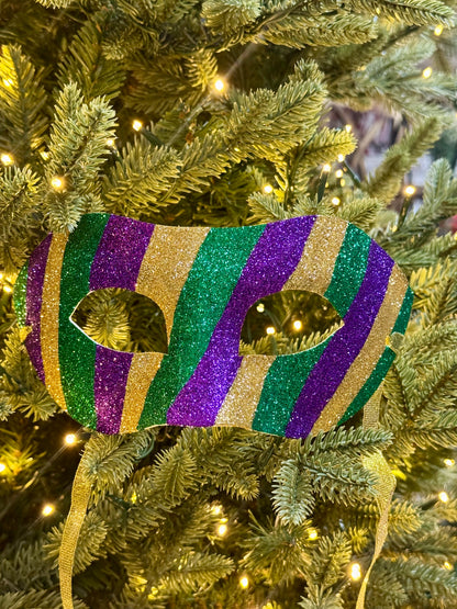 8 Inch Mardi Gras Stripe Masquerade Mask