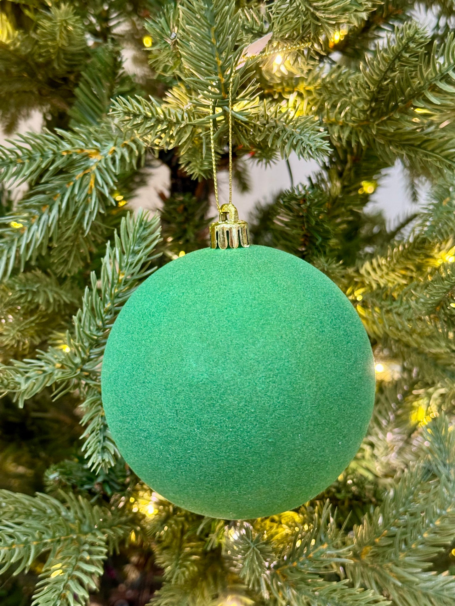 4 Inch Emerald Green Smooth Flocked Ornament Ball