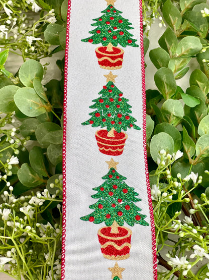 2.5 Inch By 10 Yard Glitter Christmas Tree Ribbon