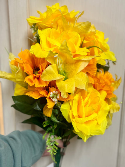 24 Inch Rose Lily Zinnia Yellow And Orange Mixed Floral Bush