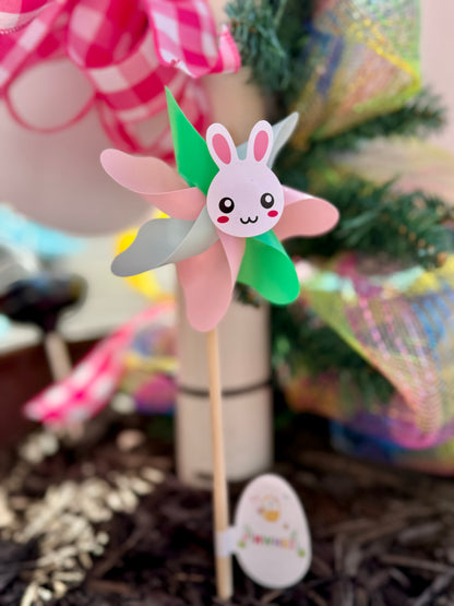 Green Blue And Pink Pinwheel With Easter Bunny