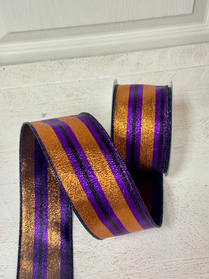 2.5 Inch By 10 Yard Copper Purple And Black Metallic Vertical Stripe Ribbon