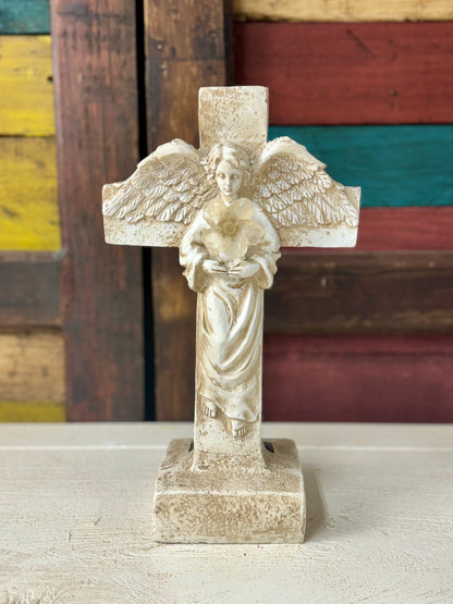 11.75 Inch Solar Powered Resin Cross Angel