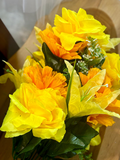 24 Inch Rose Lily Zinnia Yellow And Orange Mixed Floral Bush