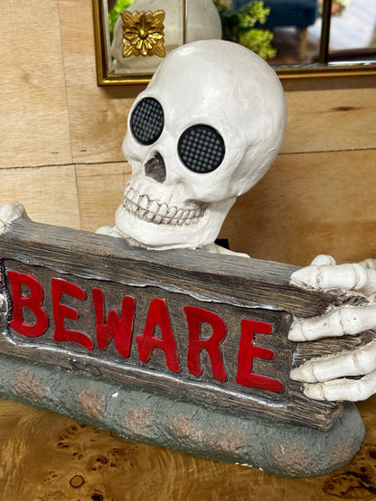 12 Inch Beware Skull And Skeleton Light Up Decor