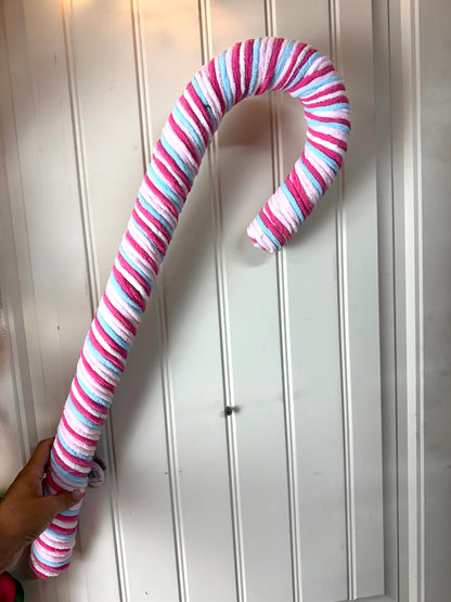 24 Inch Pink Blue And White Chenille Bight Christmas Candy Cane