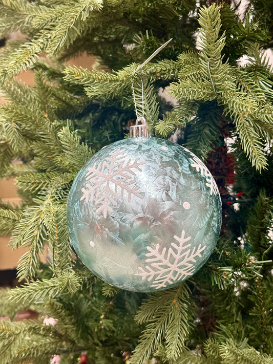 6 Inch Feather Turquoise White Snowflake Ornament