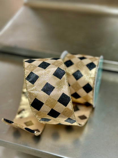 2.5 Inch By 10 Yard Gold And Black Diamond Check