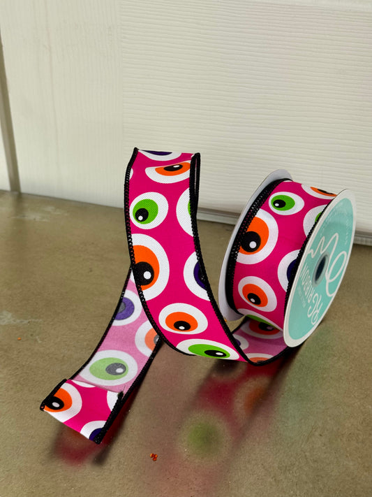 1.5 Inch By 10 Yard Pink Eyeballs Ribbon