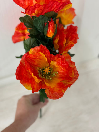 17 Inch Orange Poppy Floral Bush