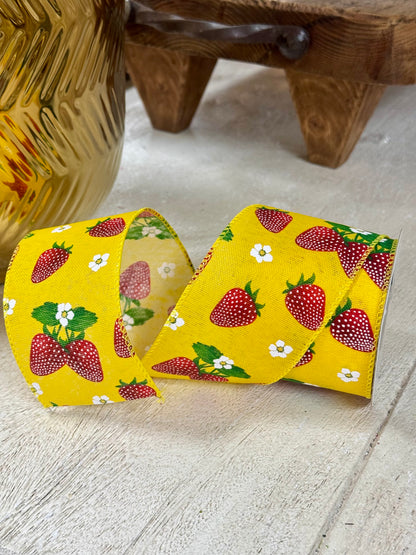 2.5 Inch By 10 Yard Yellow Strawberry Blossom Ribbon