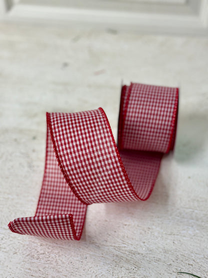 2.5 Inch By 10 Yard Red And White Mini Gingham Check Ribbon