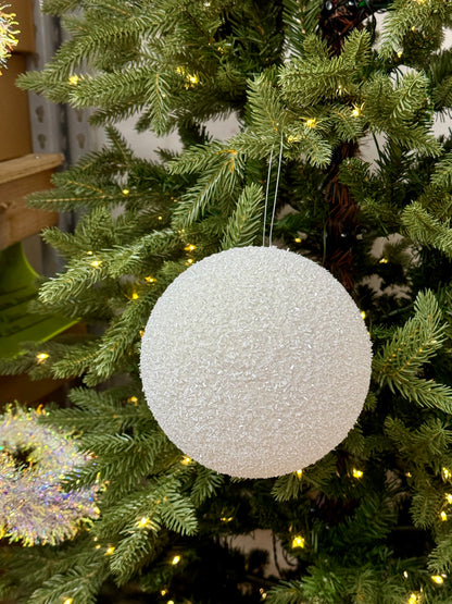 6 Inch White Foil Glitter Ornament Ball