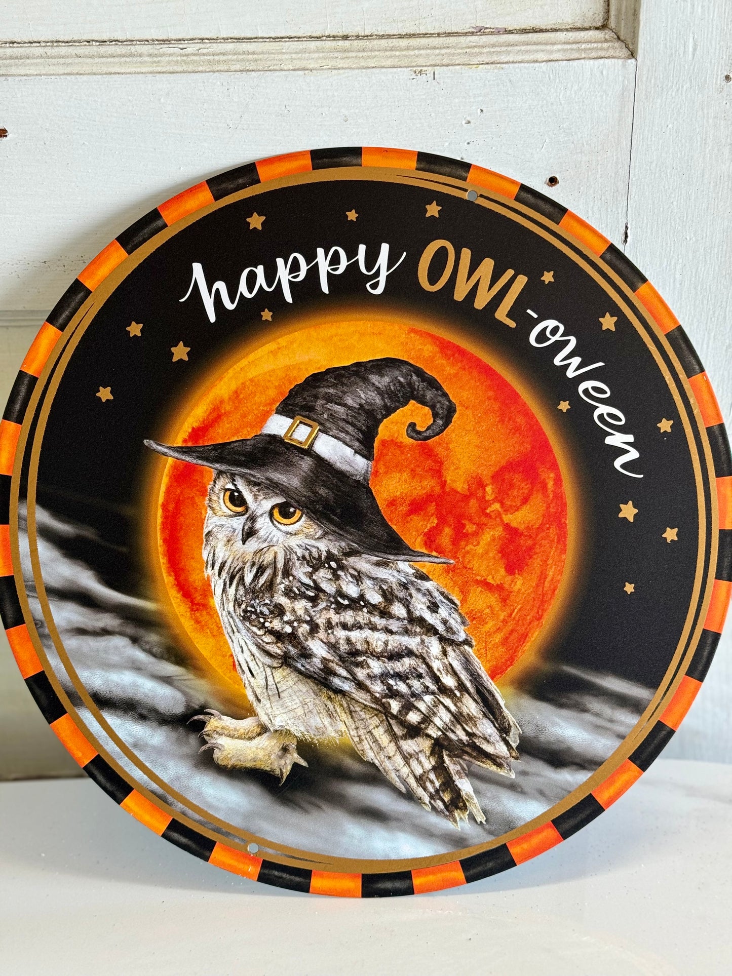 12 Inch Happy Owl-Oween Metal Sign