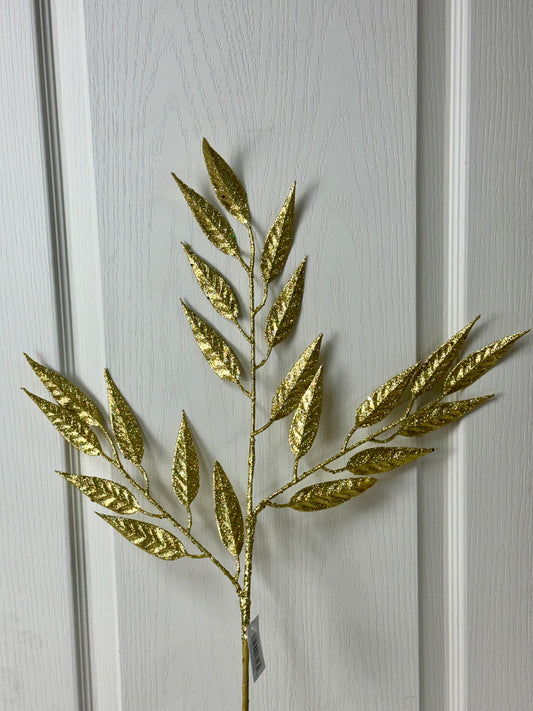 28 Inch Gold Glitter Leaf Spray