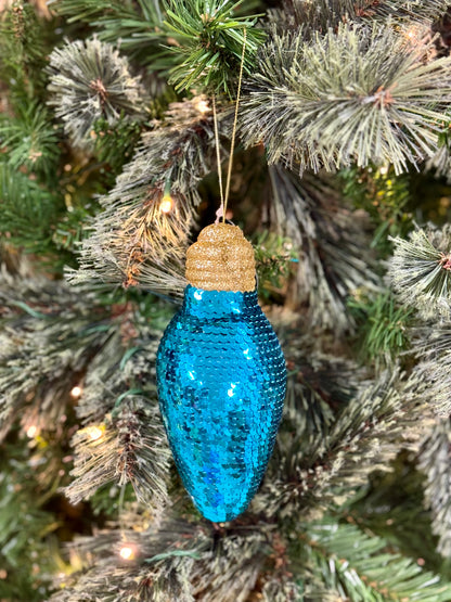 7 Inch Blue Snazzy Sequin Light Bulb Ornament