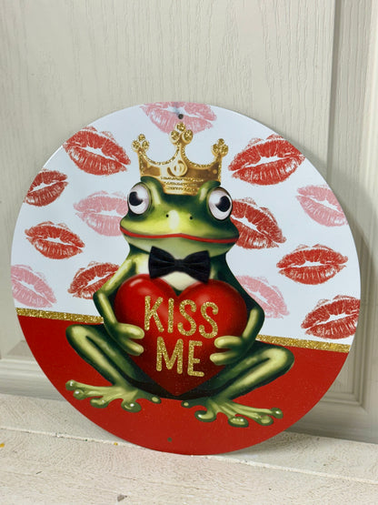 12 Inch Kiss Me Valentines Frog Metal Sign