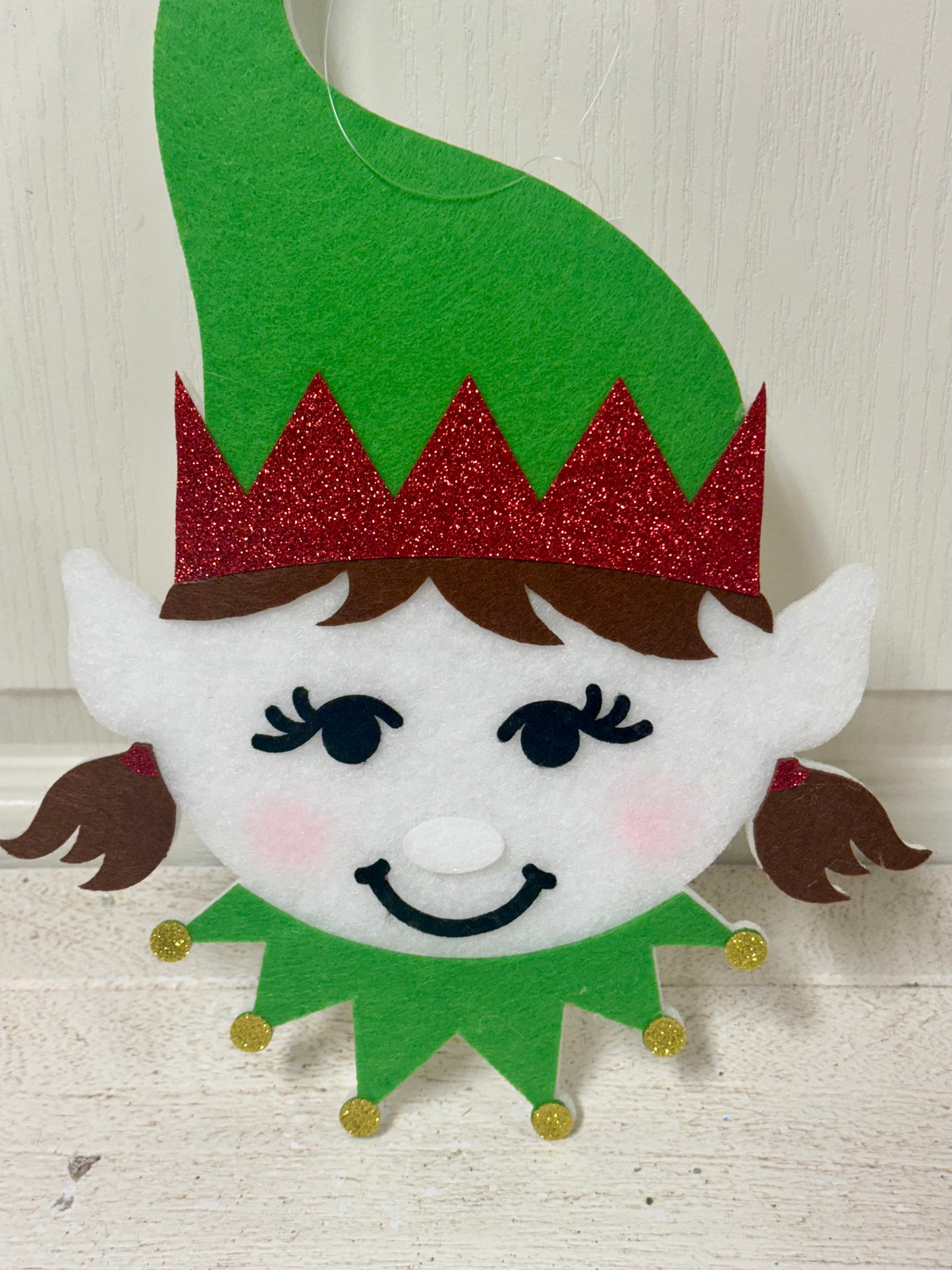 12.5 Inch Green And Red Felt Glitter Girl Face