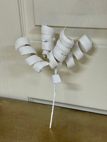 11 Inch White Glitter Curl Pick