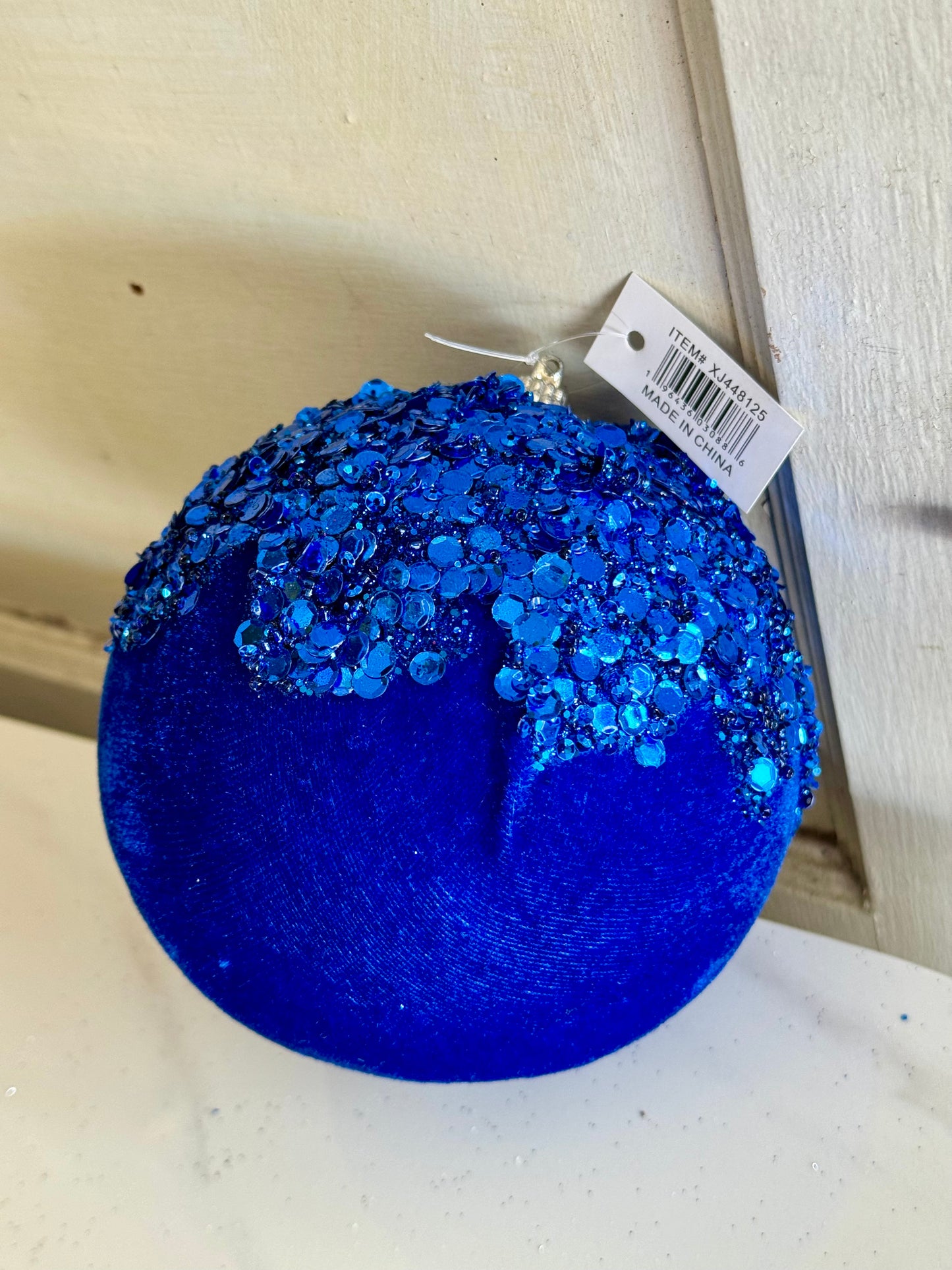 4.75 Inch Velvet Sequin Dripped Ornament Ball