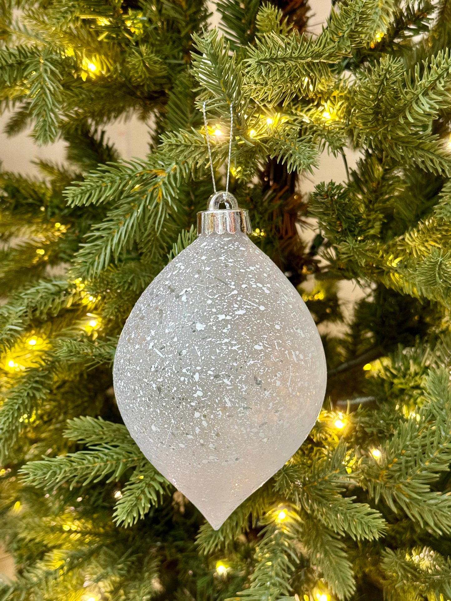 6 Inch Speckle White Teardrop Ornament