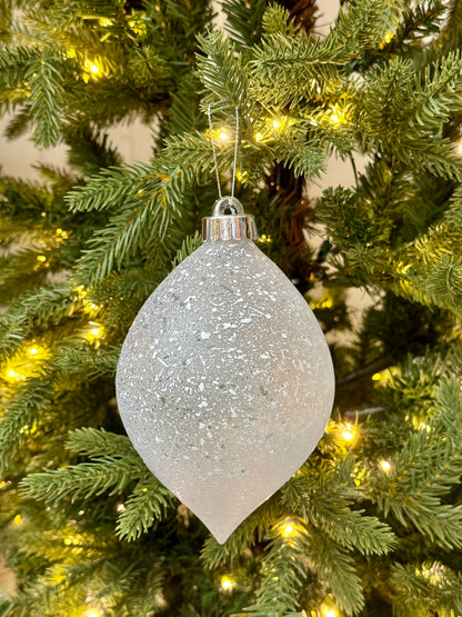 6 Inch Speckle White Teardrop Ornament
