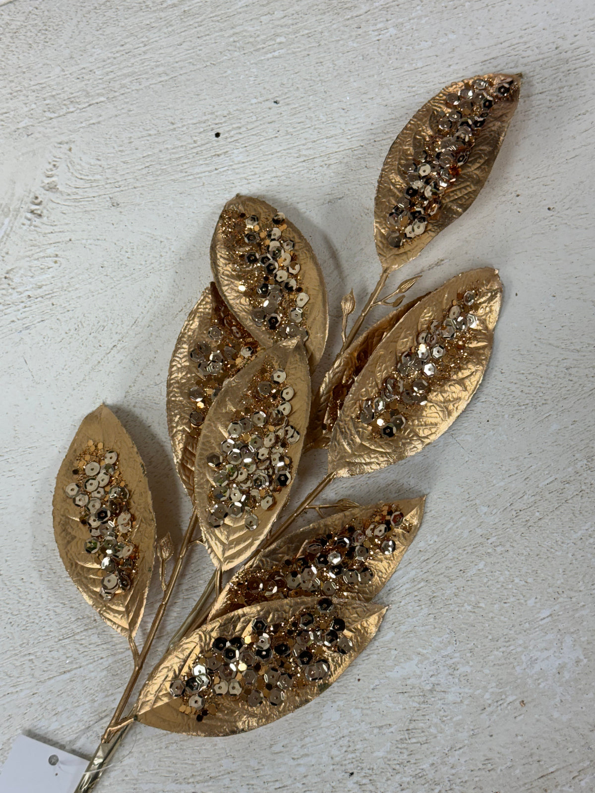 25.5 Inch Copper Glitter Sequin Leaf Spray