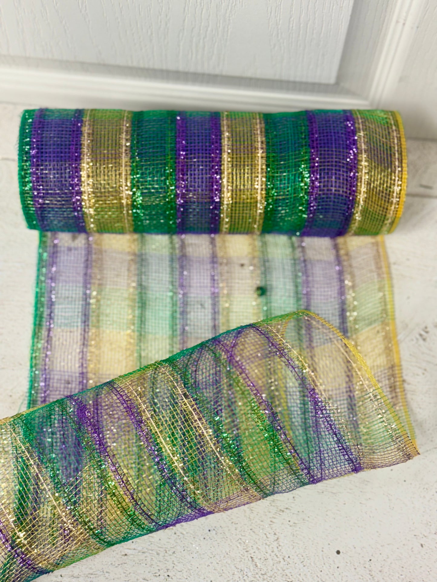 10 Inch By 10 Yard Mardi Gras Tinsel Check Netting