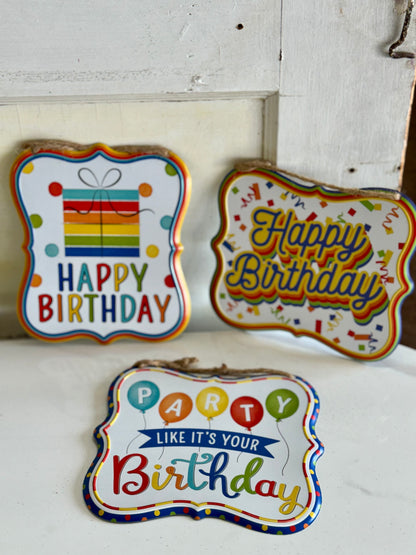 Embossed Happy Birthday Metal Signs Three Styles