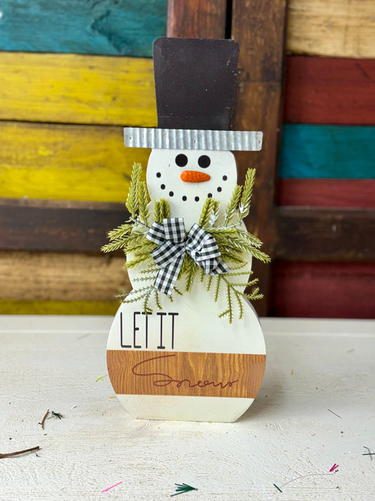 14 Inch Let It Snow Wood Snowman Figurine