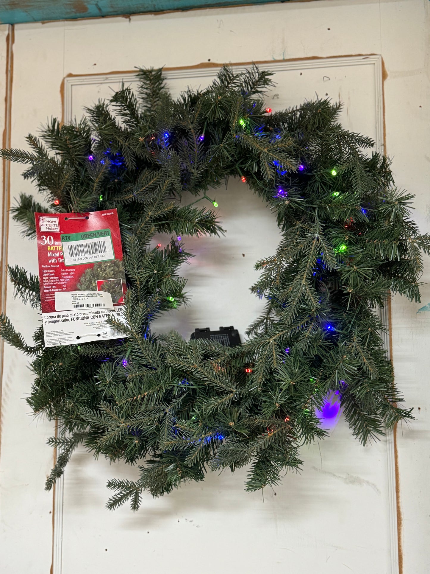 Home Accents Holiday 30in Mixed Pine Led Pre-Lit Wreath with Timer