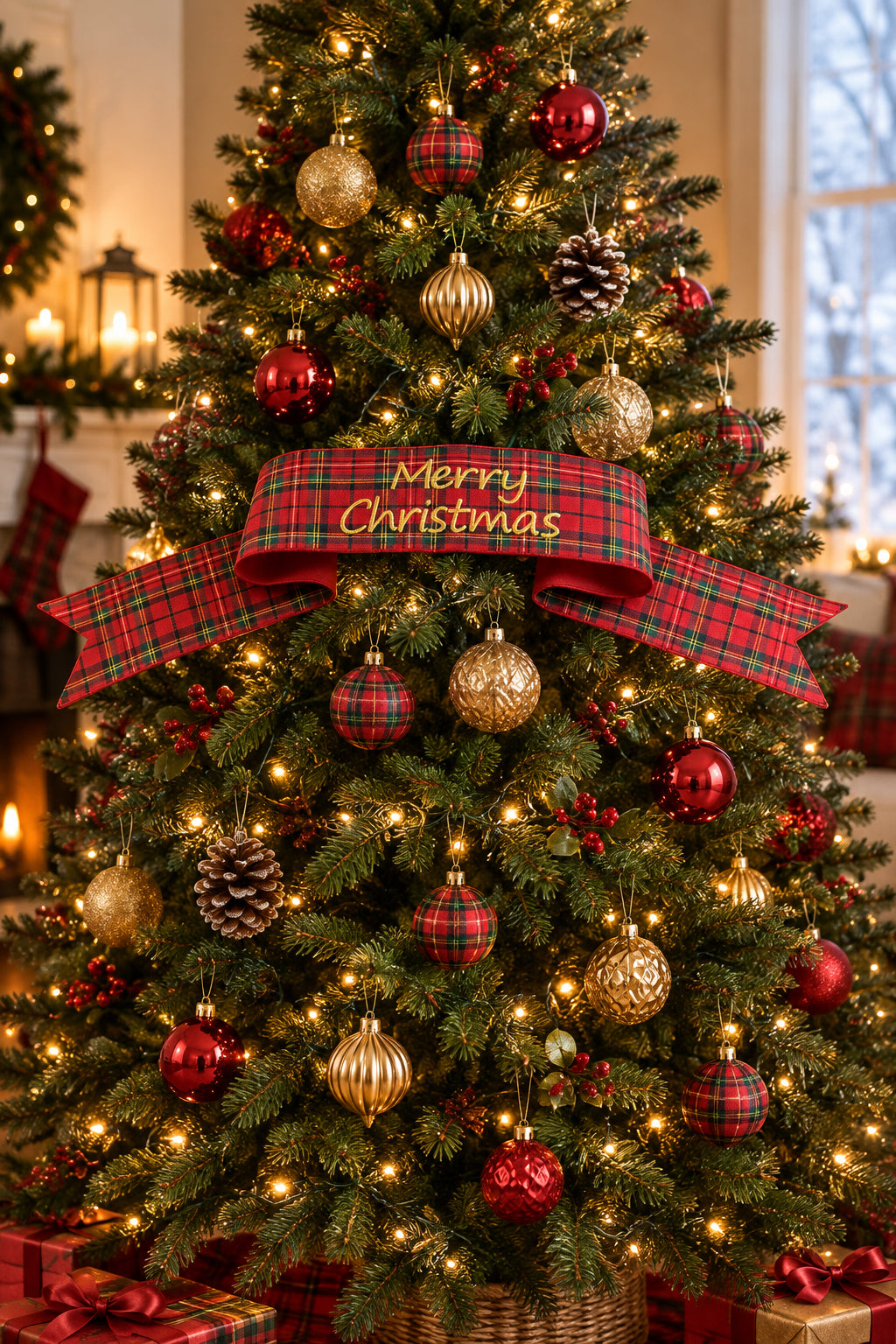 70 Inch Red Green Plaid Merry Christmas Banner