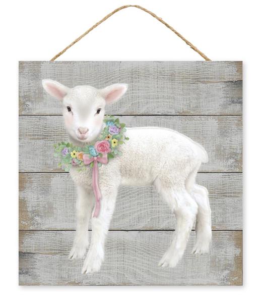 10 Inch Lamb With Floral Wreath Sign