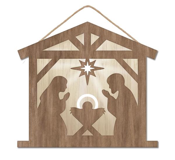 Nativity Scene Brown And Natural Wooden Sign