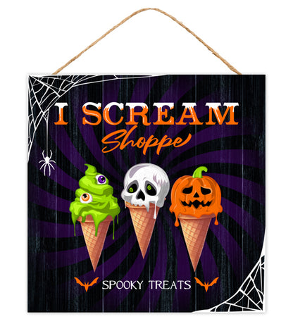 10 Inch I Scream Shoppe Halloween Wood Sign