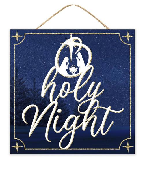 10 Inch Oh Holy Night Gold And Navy Wooden Sign