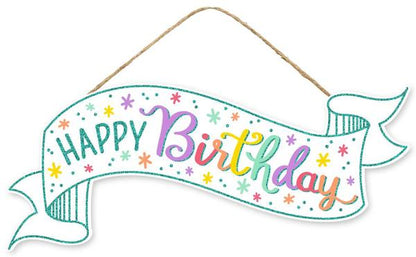 Happy Birthday Glitter Banner Wooden Sign