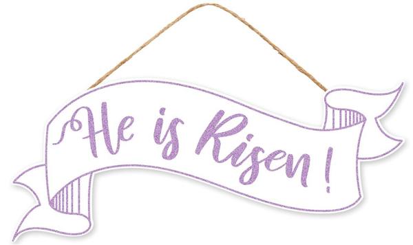 He Is Risen White And Lavender Banner Sign