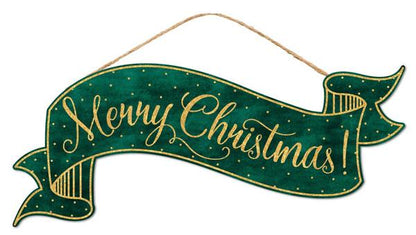 15 Inch Merry Christmas Gold And Emerald Banner Sign